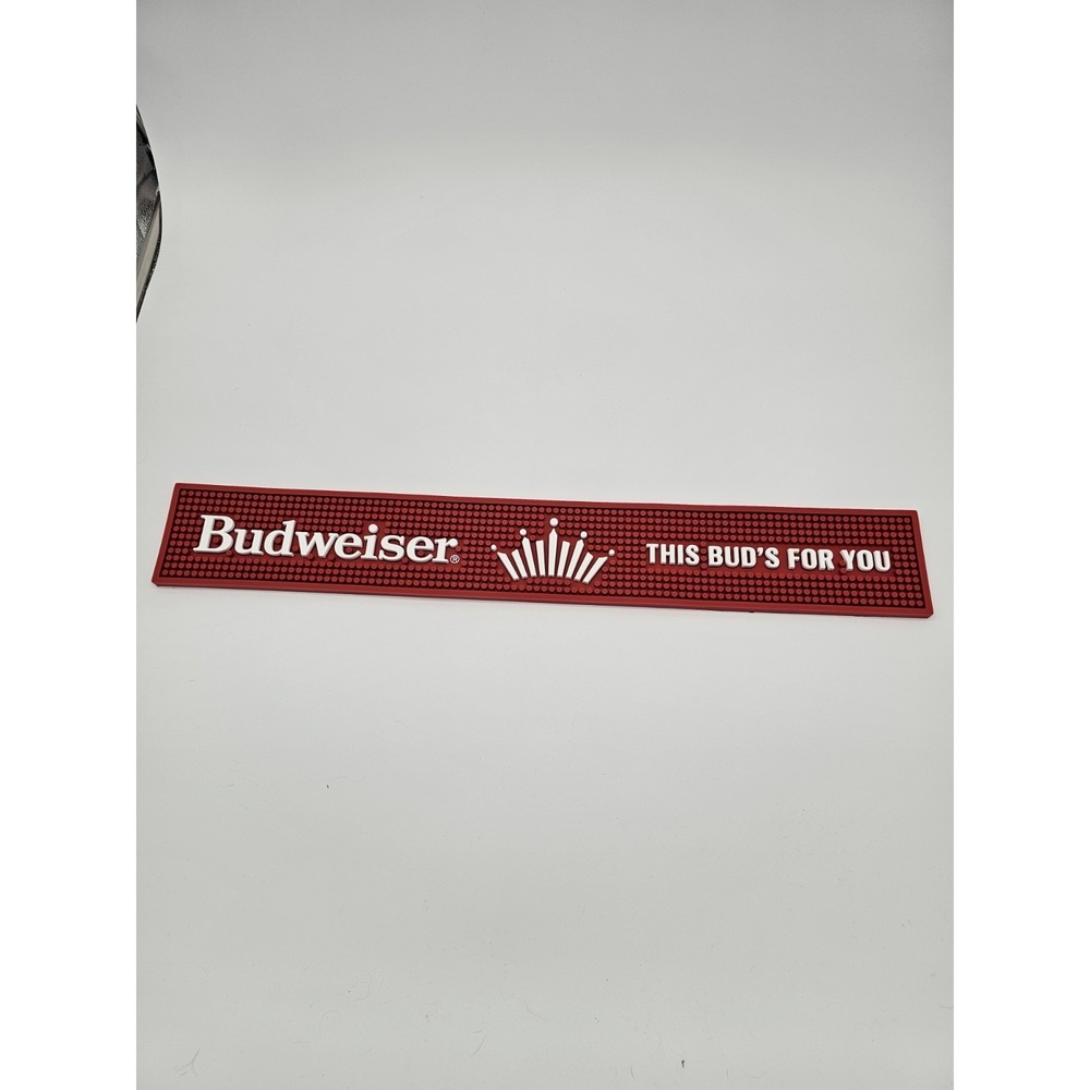 Budweiser Beer "This Bud's For You" Rubber Bar Rail Spill Mat 24x3.5" Brand New!